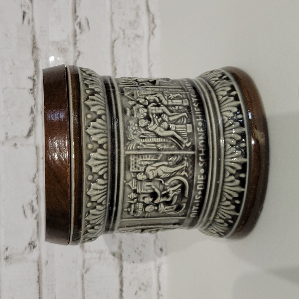 Vintage Marzi And Remy Ceramic Humidor Canister, With Walnut Lid